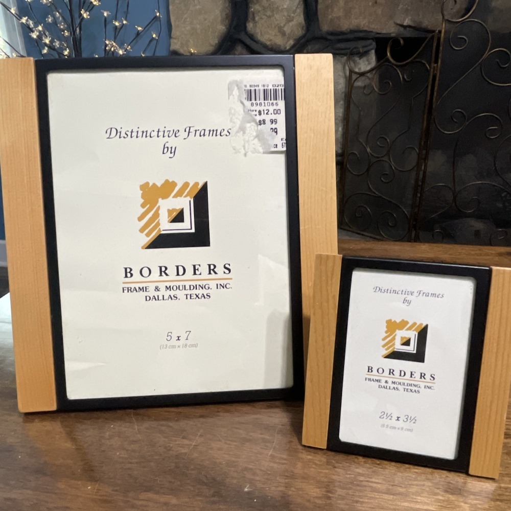 Lot Of 2 "Borders" Wood & Metal‎ Photo Frame 5x7 & 2.5x3.5 New